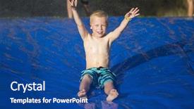  Presentation with torn down buildings - Audience pleasing slides consisting of boy sliding down a slip backdrop and a ocean colored foreground
