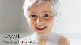  Presentation with hair shampoo - Presentation theme having boy smiling in the bath background and a  colored foreground