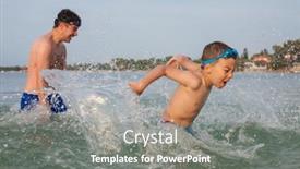  Presentation with play - Presentation design consisting of boy son father play sea splashing background and a gray colored foreground