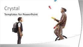  Presentation with juggling - Presentation theme with boy-standing-and-watching background and a white colored foreground