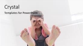  Presentation with hands down - PPT layouts consisting of boy standing on transparent glass background and a white colored foreground