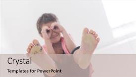  Presentation with hands down - Beautiful slides featuring boy standing on transparent glass backdrop and a soft green colored foreground