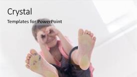  Presentation with hands down - Theme with boy standing on transparent glass background and a white colored foreground