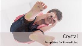  Presentation with hands down - Cool new slides with boy standing on transparent glass backdrop and a soft green colored foreground