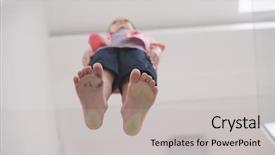  Presentation with hands down - Colorful slide deck enhanced with boy standing on transparent glass backdrop and a light gray colored foreground