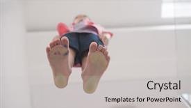  Presentation with hands down - Theme having boy standing on transparent glass background and a light gray colored foreground