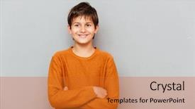  Presentation with happy 18 birthday - Beautiful slide deck featuring boy standing with arms cross backdrop and a gold colored foreground