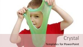 Presentation with toy - Presentation design having boy-stretches-slime-toy background and a coral colored foreground