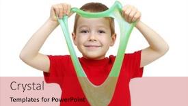  Presentation with toy - Audience pleasing presentation theme consisting of boy-stretches-slime-toy backdrop and a crimson colored foreground
