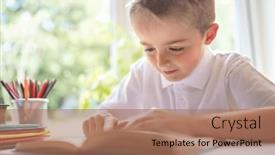  Presentation with homework - Theme with boy-student-reading-a-book background and a coral colored foreground