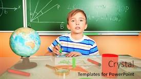  Presentation with classroom - Slide set enhanced with boy-studying-in-classroom background and a coral colored foreground