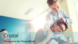  Presentation with aggression - PPT theme having boy suffering of classmate mockery background and a light blue colored foreground