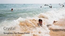  Presentation with swim boy - PPT layouts consisting of boy swim in the sea surf in the background people are not in focus background and a soft green colored foreground