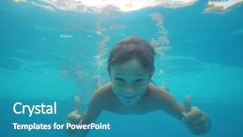  Presentation with swimming pool - Audience pleasing PPT theme consisting of boy swimming underwater in pool backdrop and a teal colored foreground