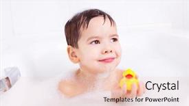  Presentation with cute duck - Slides enhanced with boy taking a relaxing bath background and a lemonade colored foreground