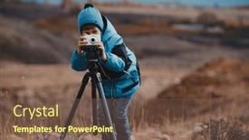  Presentation with camera - Slide deck featuring boy-taking-pictures-with-camera background and a violet colored foreground