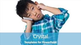  Presentation with phone - Beautiful slide deck featuring boy talking on mobile phone backdrop and a  colored foreground