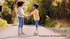  Presentation with teaching - Slide set with boy-teaching-girl-to-ride background and a  colored foreground