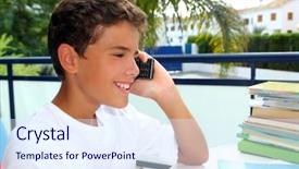  Presentation with mobile phone addiction - Theme consisting of boy teen talking mobile phone background and a sky blue colored foreground