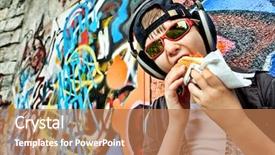  Presentation with eating - Slide deck consisting of boy teenager eating hot dog background and a coral colored foreground