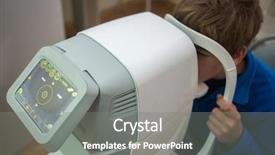  Presentation with tests - Slide set enhanced with health facilities - boy tests his eyes background and a gray colored foreground