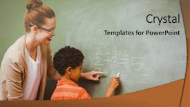  Presentation with teacher - Colorful slides enhanced with boy to write on blackboard backdrop and a light gray colored foreground