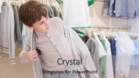  Presentation with childrens - PPT layouts enhanced with boy tries on clothes background and a  colored foreground