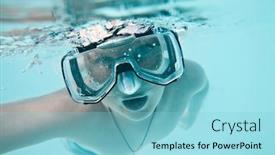  Presentation with under water - PPT layouts enhanced with boy under water in pool on a blue background background and a light blue colored foreground