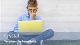  Presentation with entertainment - Presentation theme having boy-using-a-laptop-outdoors background and a teal colored foreground