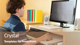 Presentation with computer games - Theme featuring boy using computer at home background and a coral colored foreground