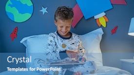  Presentation with using digital tablet - Amazing slide set having boy-using-digital-tablet backdrop and a teal colored foreground