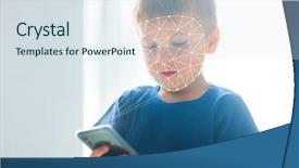  Presentation with children child kid joy faith - PPT theme consisting of boy using face id authentication background and a sky blue colored foreground