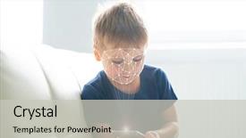  Presentation with children child kid joy faith - PPT theme with boy using face id authentication background and a light gray colored foreground