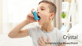  Presentation with inhaler - Audience pleasing PPT theme consisting of boy using inhaler during asthmatic backdrop and a lemonade colored foreground