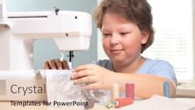  Presentation with sewing machine - PPT layouts consisting of boy-using-sewing-machine background and a lemonade colored foreground