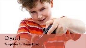  Presentation with controller - Audience pleasing slide deck consisting of boy using video game controller isolated on white backdrop and a red colored foreground