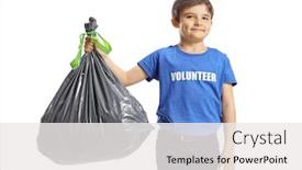  Presentation with waste - PPT layouts having boy-volunteer-holding-a-waste background and a white colored foreground