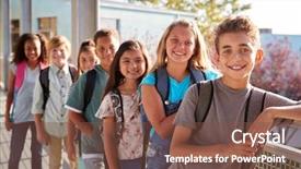  Presentation with school backpacks - PPT layouts with boy waiting girl - elementary school kids with backpacks background and a  colored foreground