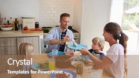  Presentation with kitchen - Beautiful presentation theme featuring boy waiting girl - family sitting around kitchen table backdrop and a  colored foreground