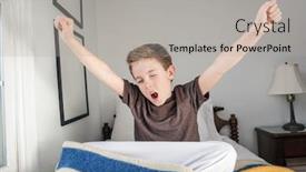  Presentation with stretching - Theme enhanced with boy-waking-up-and-stretching background and a light gray colored foreground