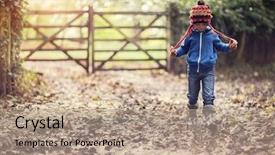  Presentation with speed walking - Presentation having boy walking on muddy footpath background and a coral colored foreground