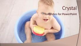  Presentation with baby bath - Amazing PPT theme having boy washing in bath basin backdrop and a lemonade colored foreground