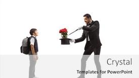  Presentation with magician - Presentation theme featuring boy-watching-a-magician-performing background and a white colored foreground