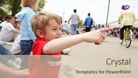  Presentation with big boy - Colorful PPT theme enhanced with boy watching a parade backdrop and a soft green colored foreground