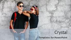  Presentation with teen girl - Slide set consisting of boy wearing blank black background and a light gray colored foreground