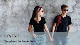  Presentation with teen girl - Slide deck having boy wearing blank black background and a light blue colored foreground