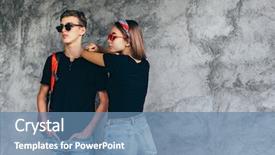  Presentation with teen girl - Slide set featuring boy wearing blank black background and a teal colored foreground