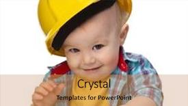  Presentation with cute - Colorful PPT layouts enhanced with boy wearing oversized hard hat backdrop and a gold colored foreground