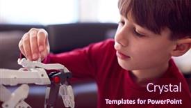  Presentation with robotic arm - PPT layouts having boy-wearing-pyjamas-building-robotic background and a wine colored foreground