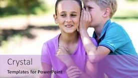  Presentation with ear - Presentation theme featuring boy-whispering-in-his-sisters background and a  colored foreground